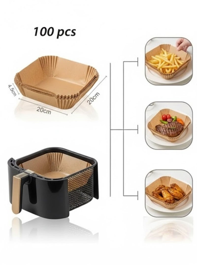 SOLARAE 100pcs Square Air Fryer Paper Liners – 20cm Non-Stick Disposable Parchment Paper for Baking & Roasting - Image 2